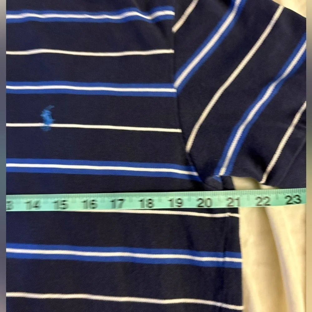 VCG- Large Polo Ralph Lauren Men's Blue and White Striped Polo Shirt.